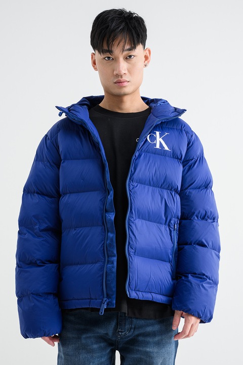 CALVIN KLEIN JEANS, Kapucnis bélelt télikabát, Indigókék