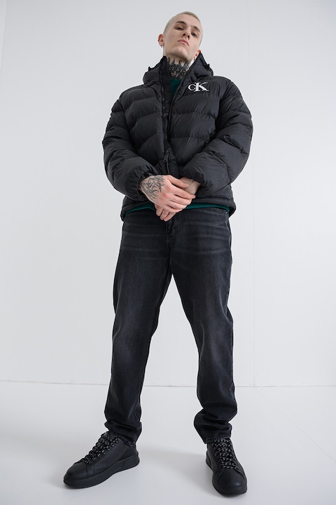 CALVIN KLEIN JEANS, Зимно яке с качулка и вата, Избеляло черно