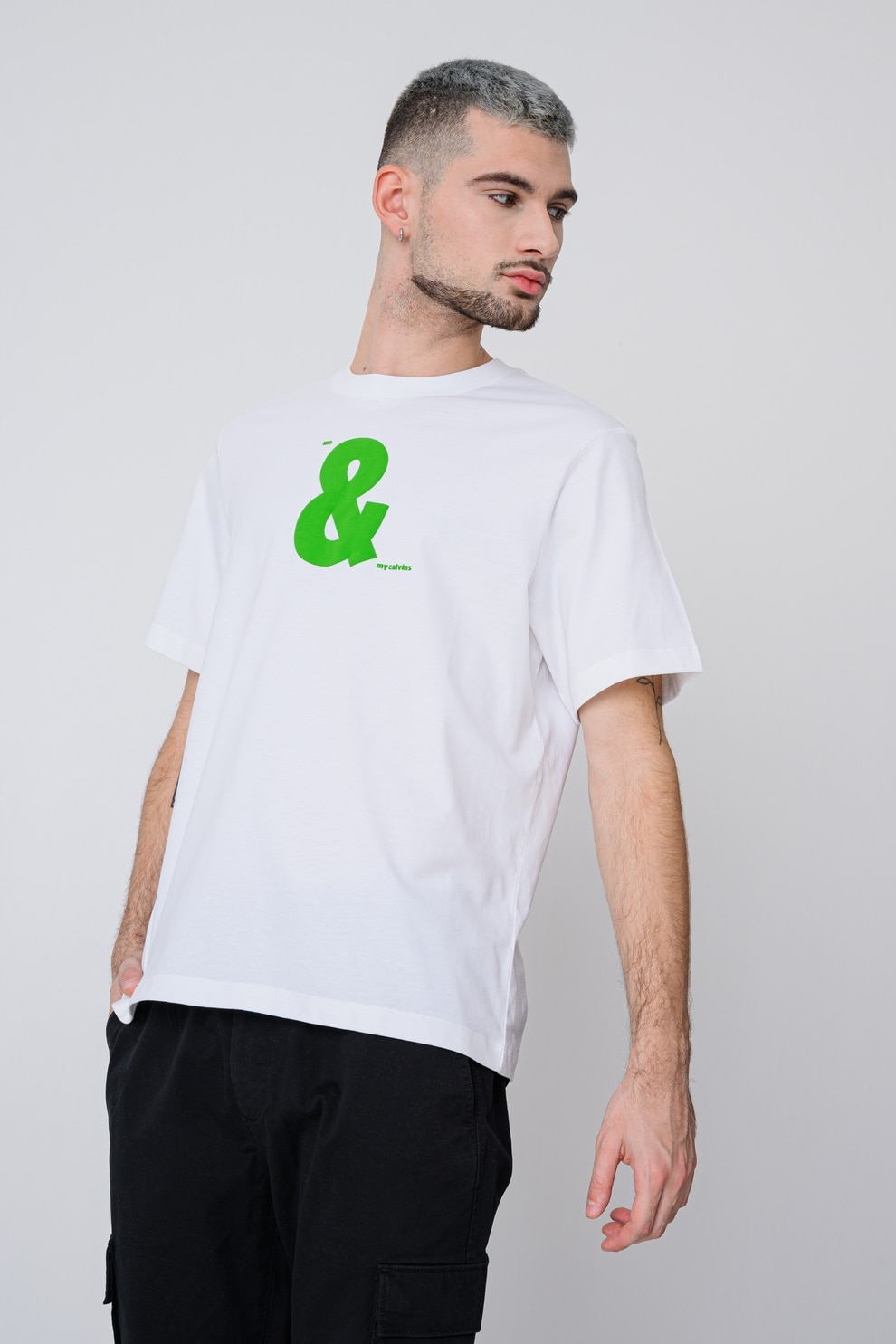 CALVIN KLEIN JEANS, Tricou relaxed fit cu imprimeu, Alb, Verde, L