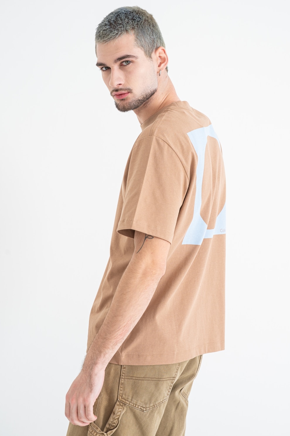 CALVIN KLEIN JEANS, Tricou cu decolteu la baza gatului si logo, Caramel, S