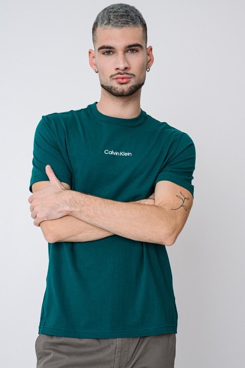 CALVIN KLEIN, Kerek nyakú szűk fazonú sportpóló, Zöld
