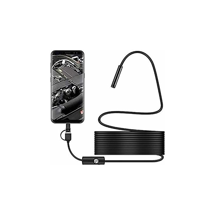 Camera de inspectie 2.0 MP, cablu semi-rigid 5m, 6 lumini LED ajustabile, waterproof, pentru spatii inguste si inspectie subacvatica