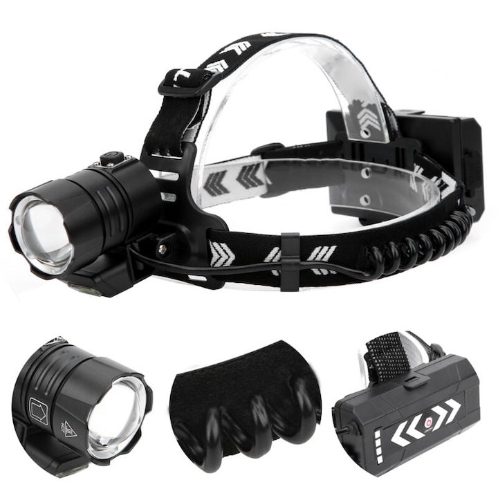 Fejlámpa XHP90, 1800lm, teleszkópos zoom, IPX4 vízálló, kempingezéshez és horgászathoz