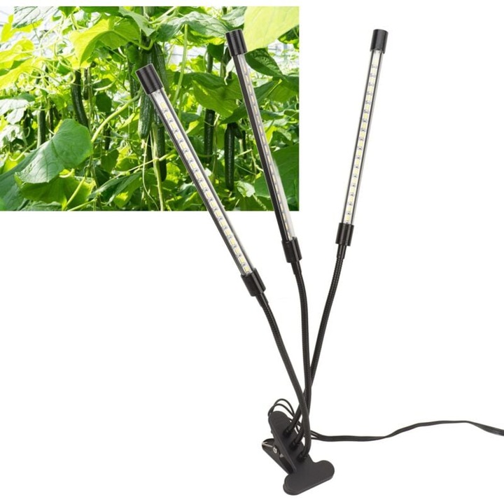Lampa LED pentru cresterea plantelor, 10 niveluri de intensitate, cu temporizator, alimentare USB, 250mm, set