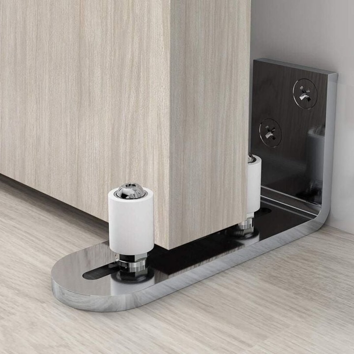 Ghid de podea ajustabil pentru usi glisante, inox, design silentios, argintiu