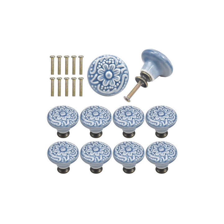 Set 10 butoane ceramice pentru sertare, design vintage