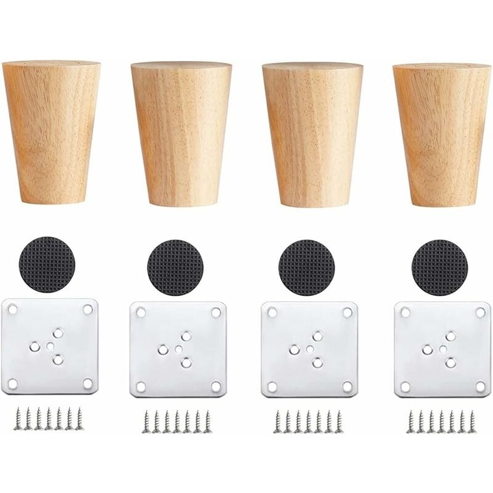 Picioare mobilier lemn masiv stejar 6cm set 4 buc