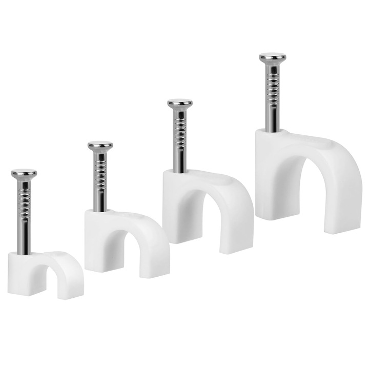 Cuie pentru cabluri, cuie rotunde pentru cleme de cablu, pachet de 400, cu cleme pentru cabluri de 4 mm, 6 mm, 8 mm