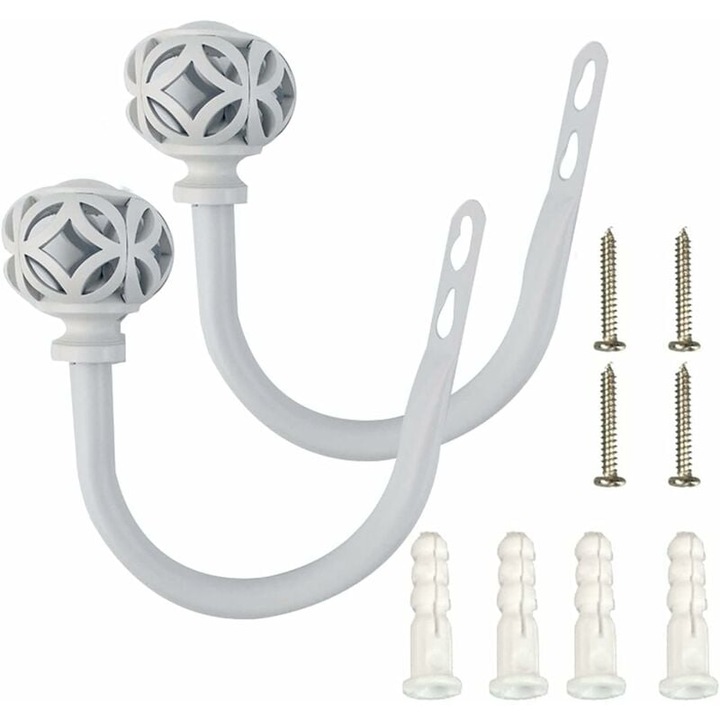 Suporturi pentru perdele din fier forjat, in forma de U, 2 buc., alb, pentru decor acasa