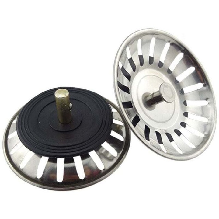 Set 2 bucati Filtru Chiuveta Universal O80mm Inox, cu Garnitura de Cauciuc