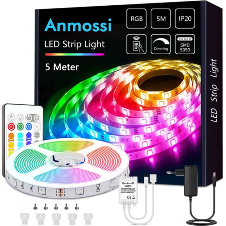 Banda LED 5M, RGB, Dimmabila, Multicolor, Set cu telecomanda 24 chei