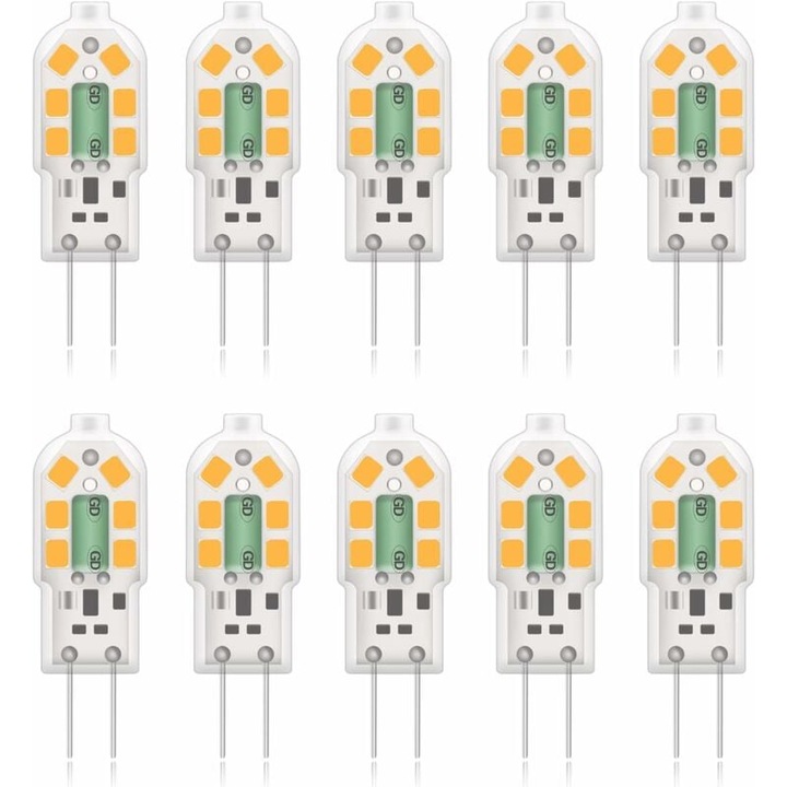 Becuri LED G4 2W, echivalent 20W halogen, alb cald 3000K, 200Lm, set de 10 bucati, 36x12mm