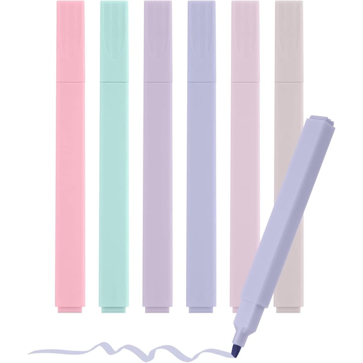Комплект 6 пастелни маркера, мек връх, многоцветни, 14 см