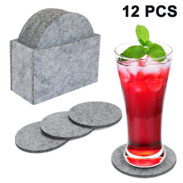 12 darab szürke filc poháralátét készlet, 10x10x0.5cm