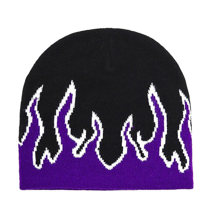 Мъжка шапка, пламък, памук, подплатена с полар, лилава, 56x58см