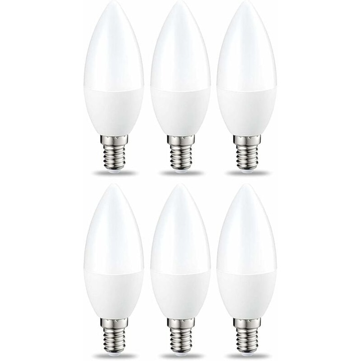 Set de 6 becuri LED E14 5W, alb cald, non-dimmabile