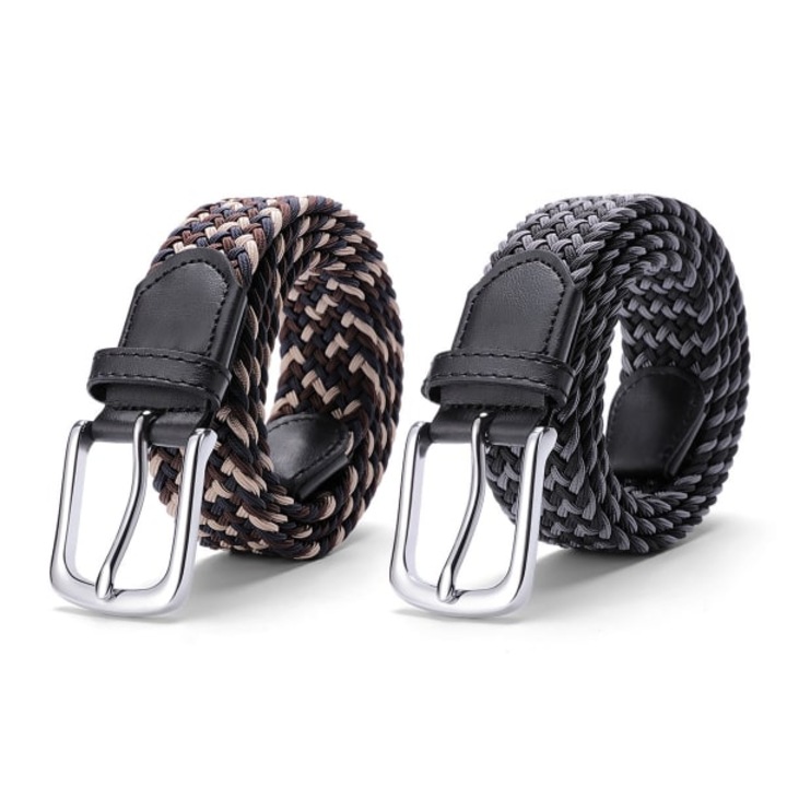 Curea elastica impletita set 2 bucati, multicolor, negru gri+beige cafea, 125cm+115cm