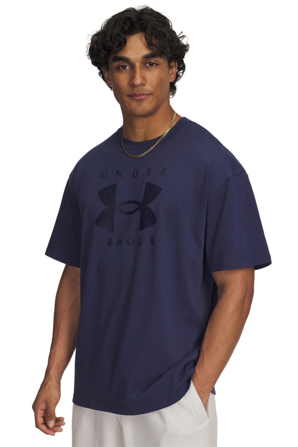 Under Armour, Tricou supradimensionat Heavyweight, Albastru ultramarin, Bleumarin, M