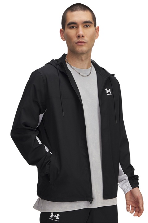 Under Armour, Hanorac cu fermoar, pentru fitness Rival, Alb/Negru