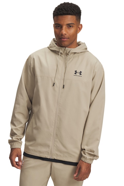 Under Armour, Hanorac cu fermoar, pentru fitness Rival, Maro nisip