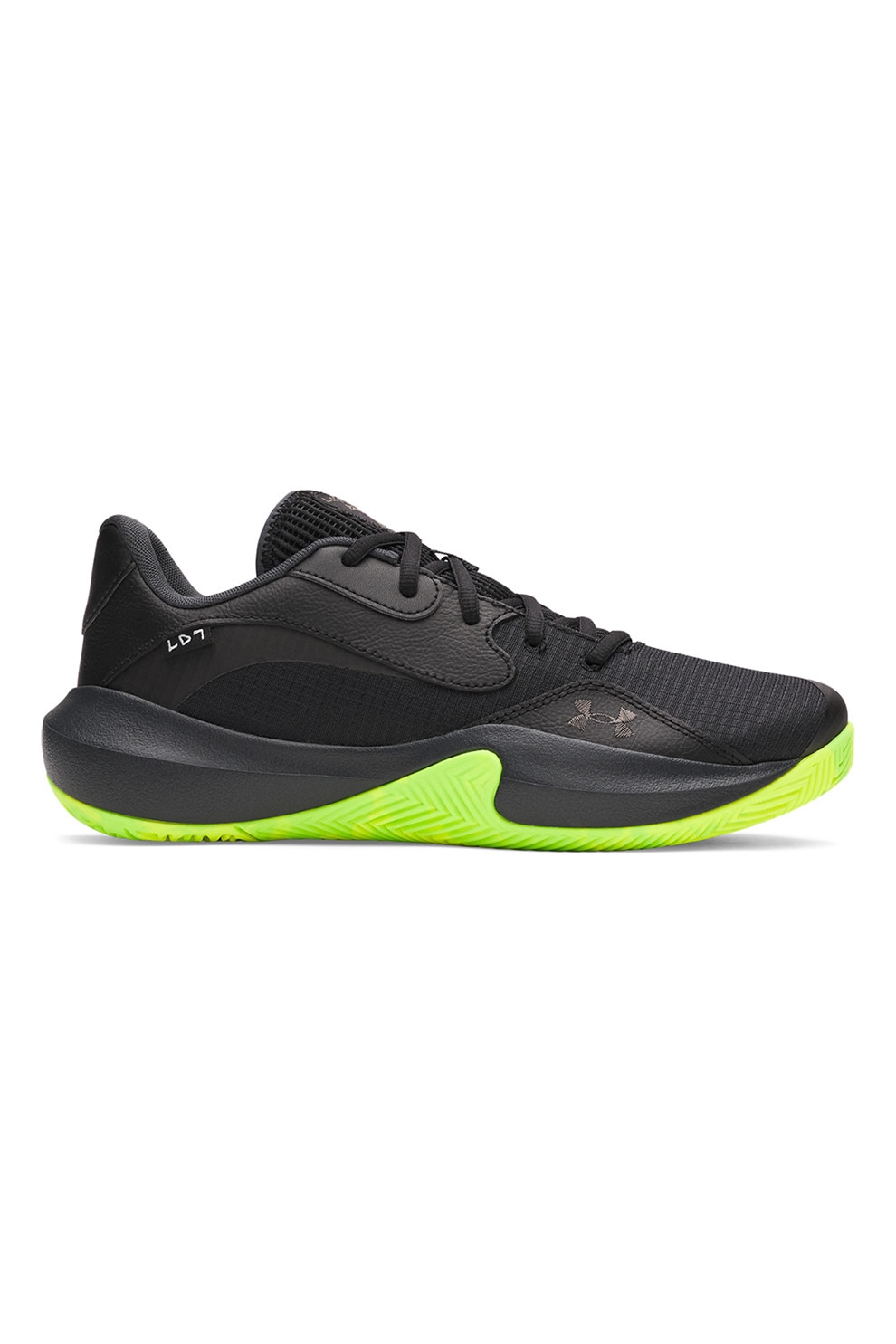 Under Armour, Pantofi low-cut pentru baschet Lockdown 7, Negru, Verde lime, 8.5