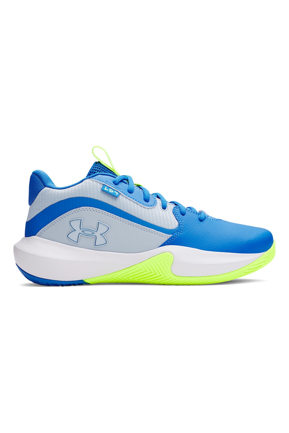 Under Armour, Pantofi Lockdown 7 pentru baschet, Gri deschis, Albastru, 9.5