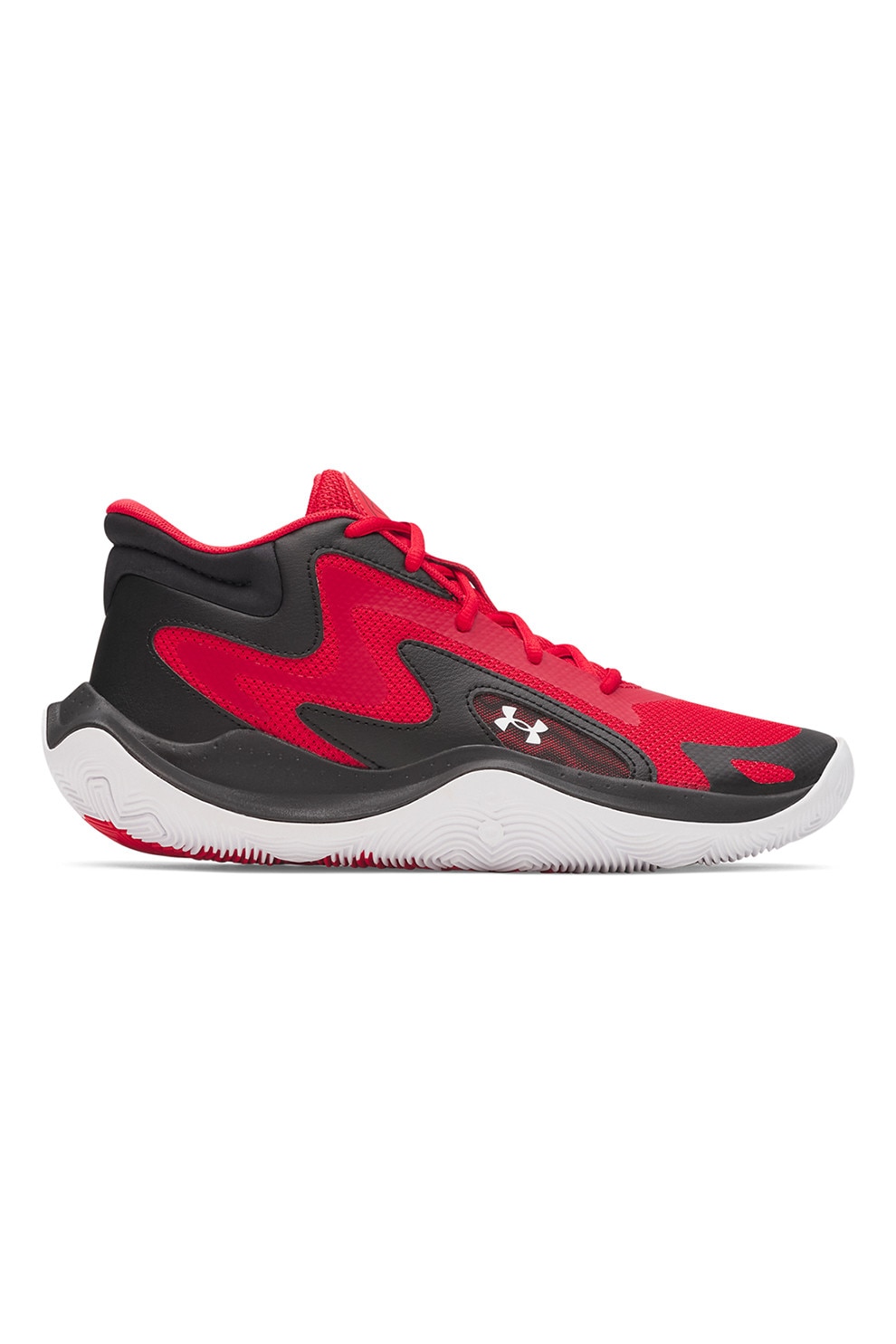 Under Armour, Pantofi mid-cut Jet '25 cu detaliu logo pentru baschet, Rosu, Negru, 9.5