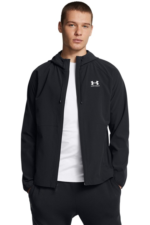 Under Armour, Jacheta cu fermoar, din material rezistent la vant, pentru antrenament, Negru