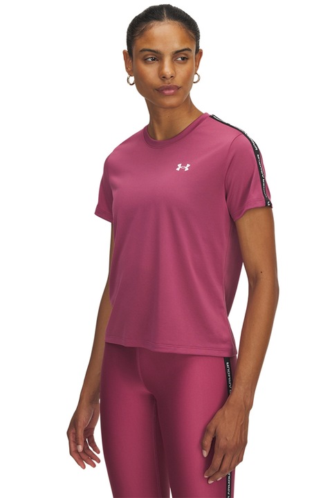 Under Armour, Tricou cu benzi logo laterale pentru fitness Tech, Alb/Roz fandango