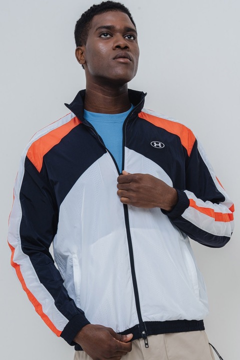 Under Armour, Jacheta cu guler mediu, pentru antrenament Icon, Alb/Negru/Coral