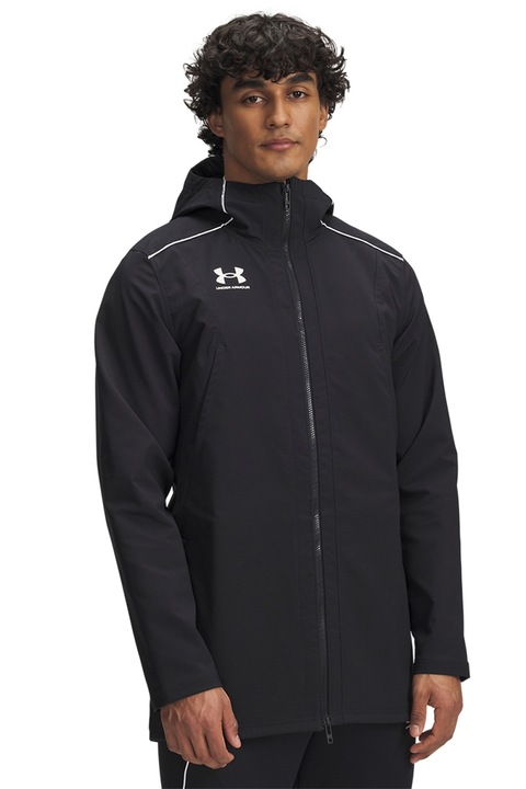Under Armour, Jacheta cu logo si fermoar, Alb/Negru