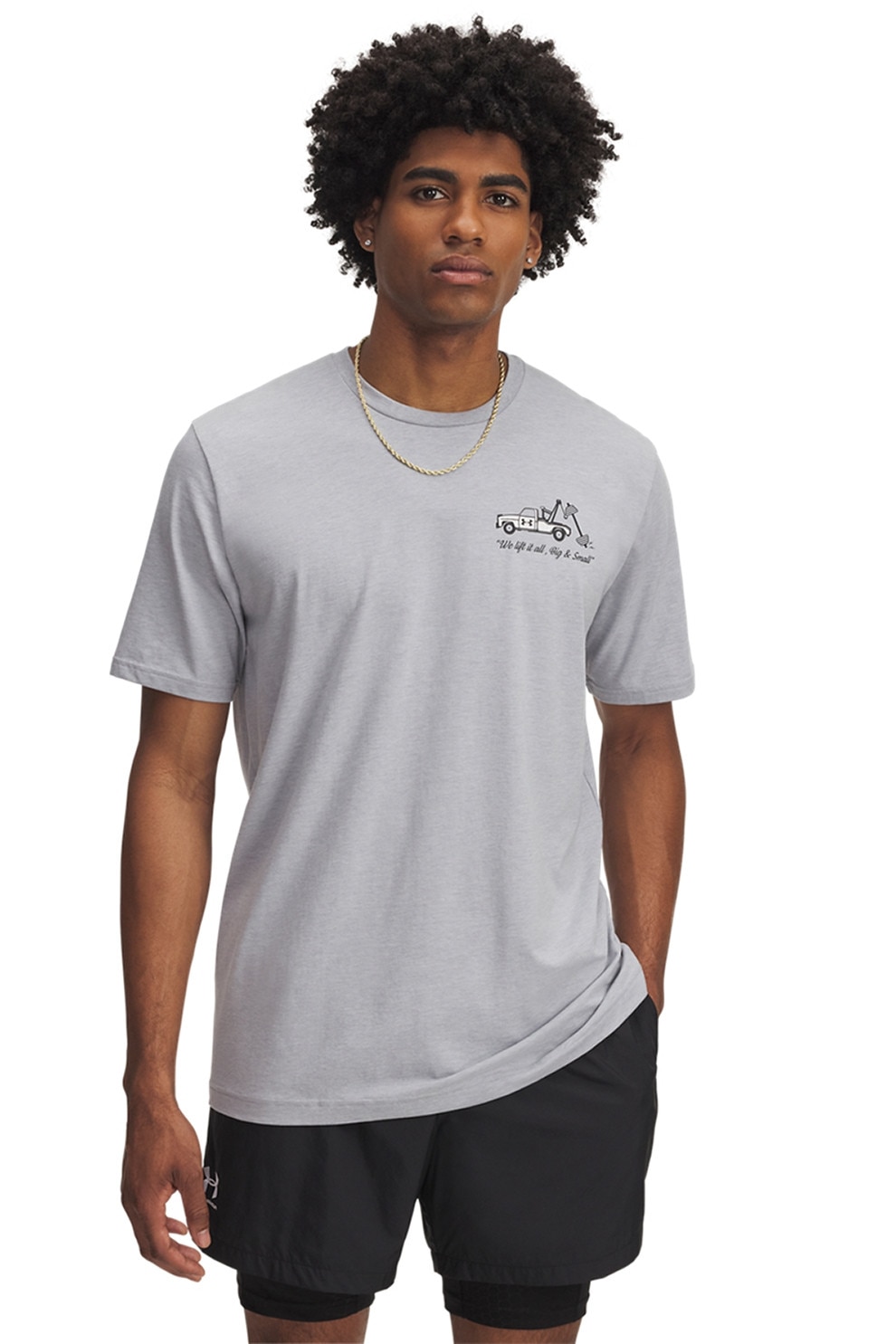 Under Armour, Tricou cu imprimeu pe partea din spate Body Shop, Alb, Gri deschis, M