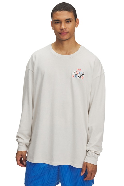 Under Armour, Bluza cu decolteu la baza gatului si imprimeu pe partea din spate, Rosu/Alb fildes/Albastru