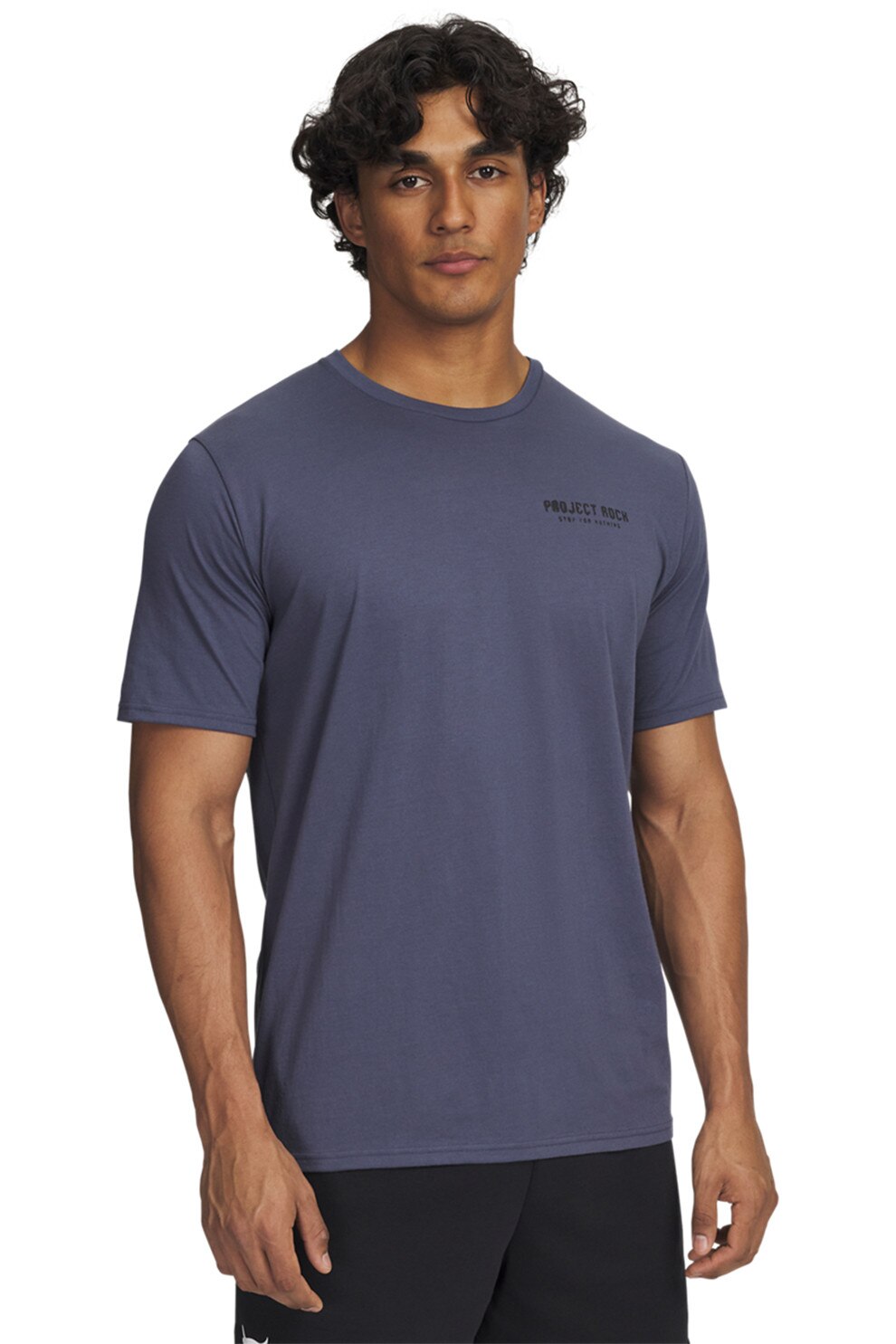 Under Armour, Tricou cu model grafic Project Rock, Negru, Albastru prafuit, M