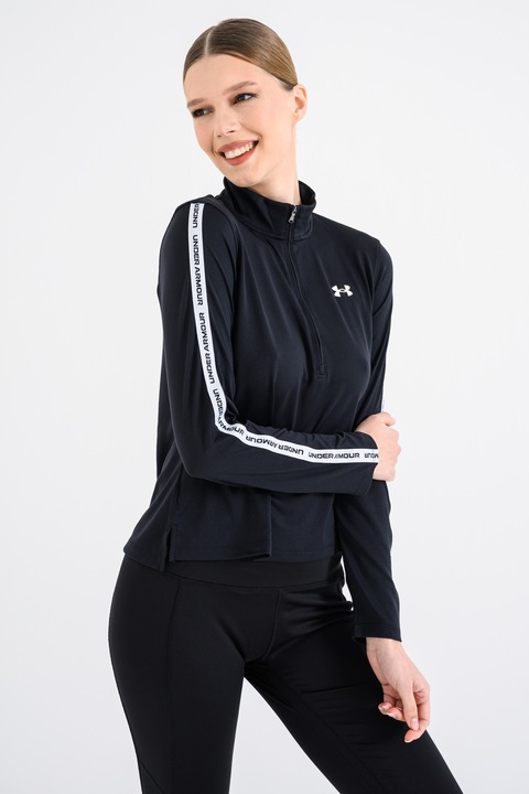 Under Armour, Bluza cu fermoar si logo pentru fitness, Alb, Negru, XS