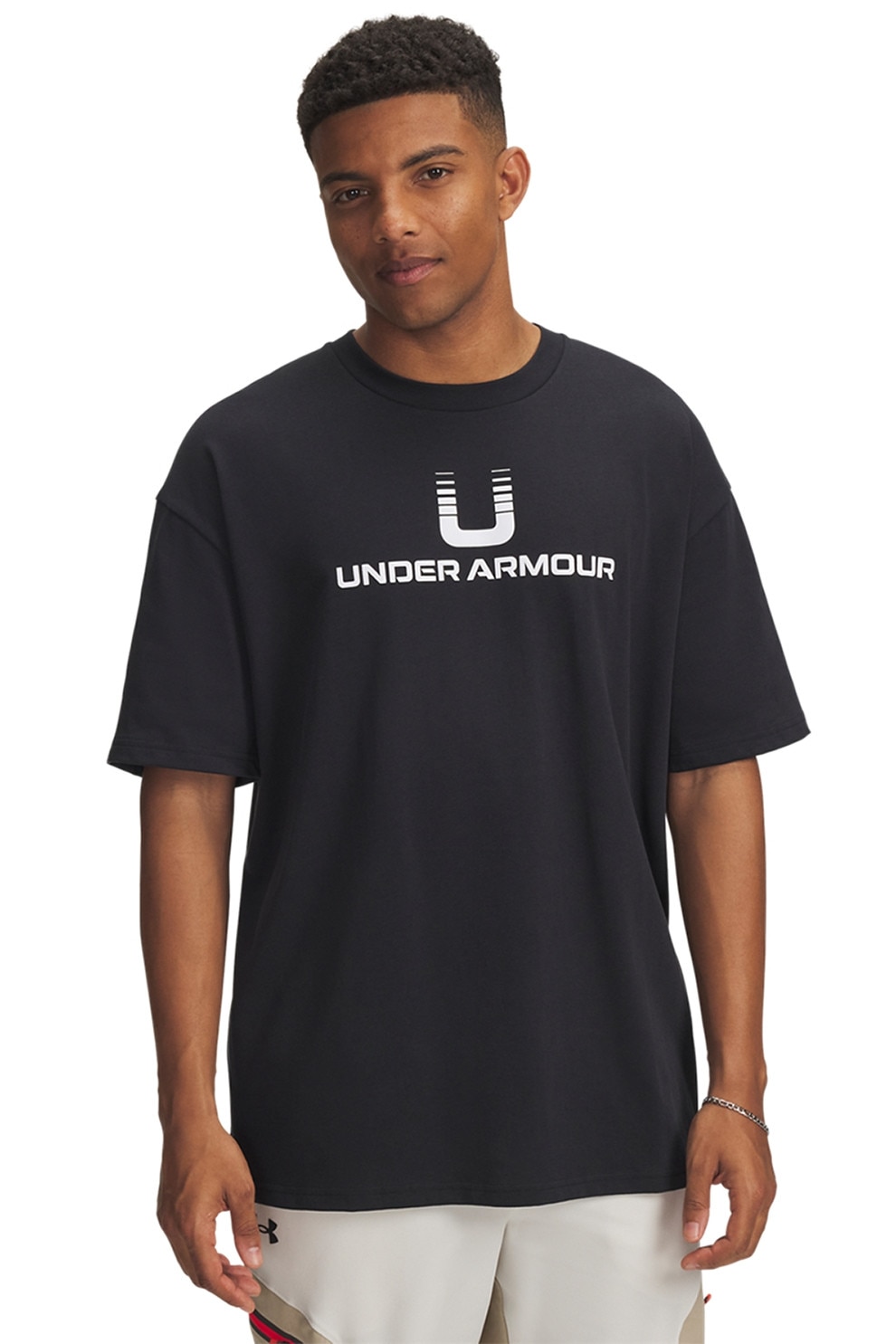 Under Armour, Tricou din amestec de bumbac cu imprimeu grafic, Alb, Negru, S