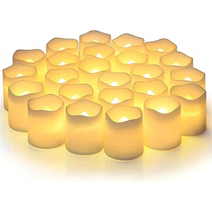 Set de 24 luminite LED fara flacara, Lumanari electrice, alb cald, 4,2x3,6cm, pentru nunti, Craciun, Halloween si decoratiuni interioare