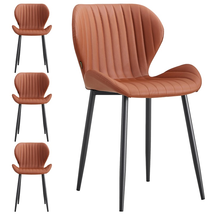Set 4 scaune tapitate, Diana, Viking, 48 x 44 x 80 cm, piele artificiala, maro