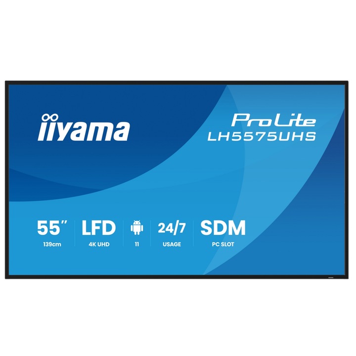 Iiyama 54.6" LH5575UHS-B2AG IPS LED professzionális képernyő, UHD 3840 x 2160, HDMI, DisplayPort, fekete hangszórók