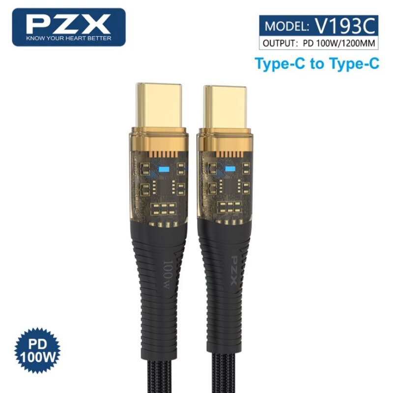 Cablu de date si incarcare rapida PZX USB-C, PD100W, 1,2 m, Negru