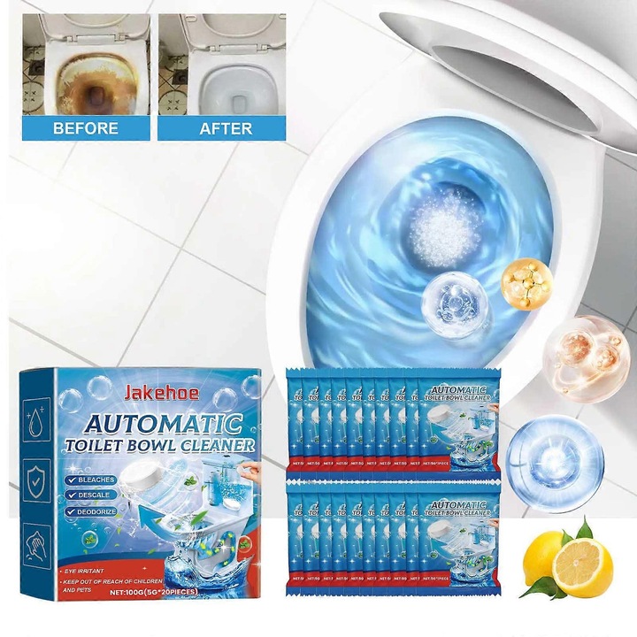 Tablete efervescente de curatare toaleta, 20 buc, dezinfectant, curatare pete de urina, set