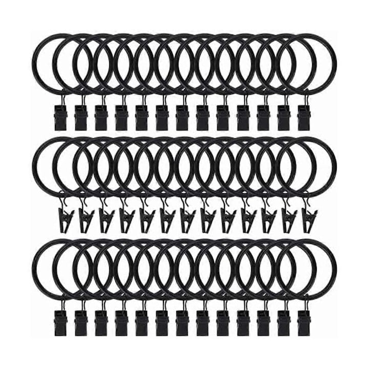 Set de 40 inele pentru perdele din otel inoxidabil negru, 3.8x4.5cm, suporta draperii grele
