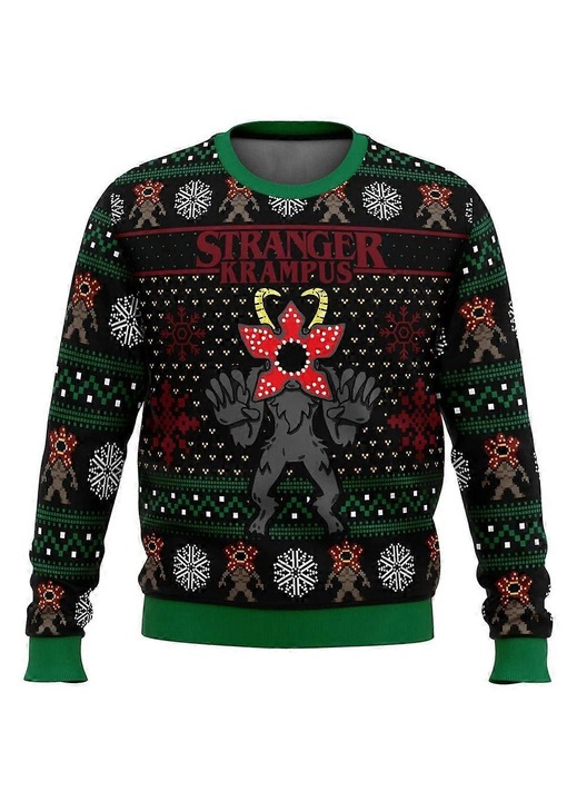 Férfi pulóver, Stranger Things, karácsonyi dizájn, hosszú ujjú, többszínű, puha anyag, 3XL