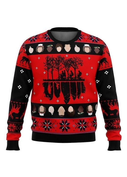 Ferfi pulover, Stranger Things, karacsonyi design, piros, puha anyagbol, Piros