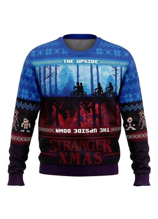 Férfi pulóver, Stranger Things, Mikulás, többszínű, kötött, 2XL