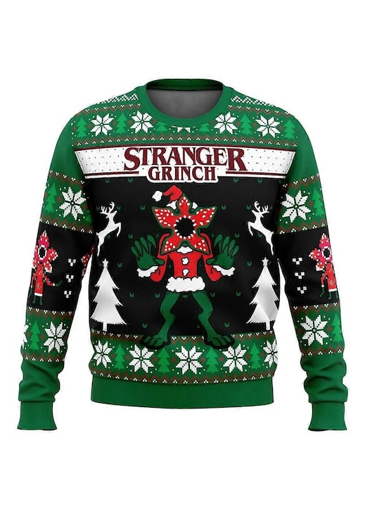 Férfi pulóver, Stranger Things, Mikulás, zöld, 2XL