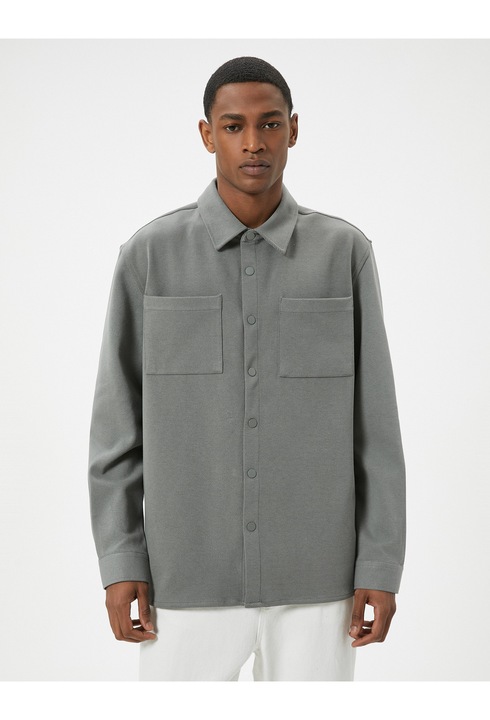 KOTON, Camasa cu capse si buzunare pe piept, Gri, L