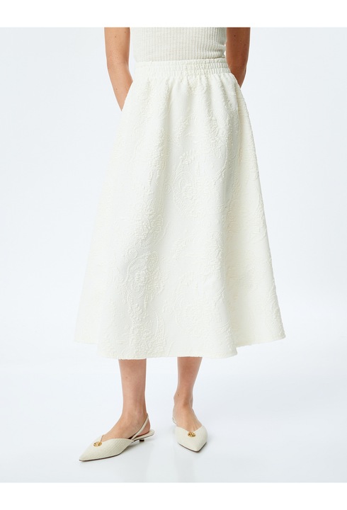 KOTON, Fusta midi cu buzunare laterale, Alb