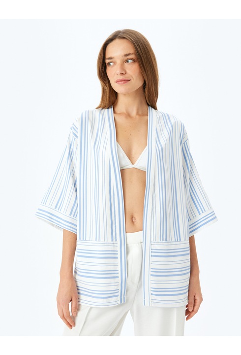 KOTON, Chimono cu model in dungi si maneci 3/4, Albastru, XS