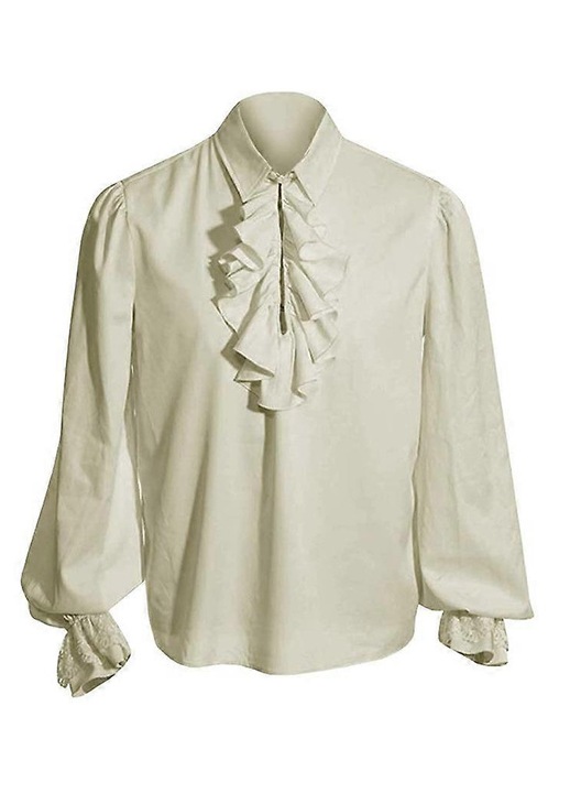 Férfi ing, középkori, fodros, csipkés, bézs, kényelmes anyag, cosplay jelmez szett, 2XL INTL